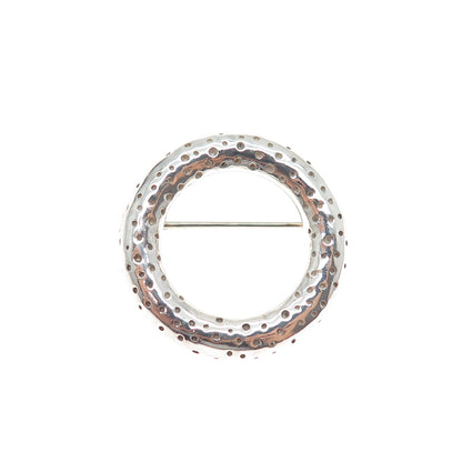 925 Sterling Silver Vintage Modernist Dotted Circle of Life Pin Brooch