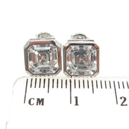 925 Sterling Silver Asscher-Cut C Z Stud Earrings