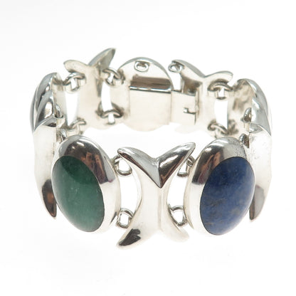 925 Sterling Vintage Mexico Obsidian Jasper Onyx Amazonite & Lapis Bracelet 7"