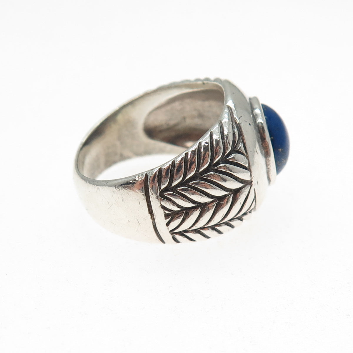 BASK 925 Sterling Silver Vintage Real Lapis Lazuli Wheat Braided Ring Size 10