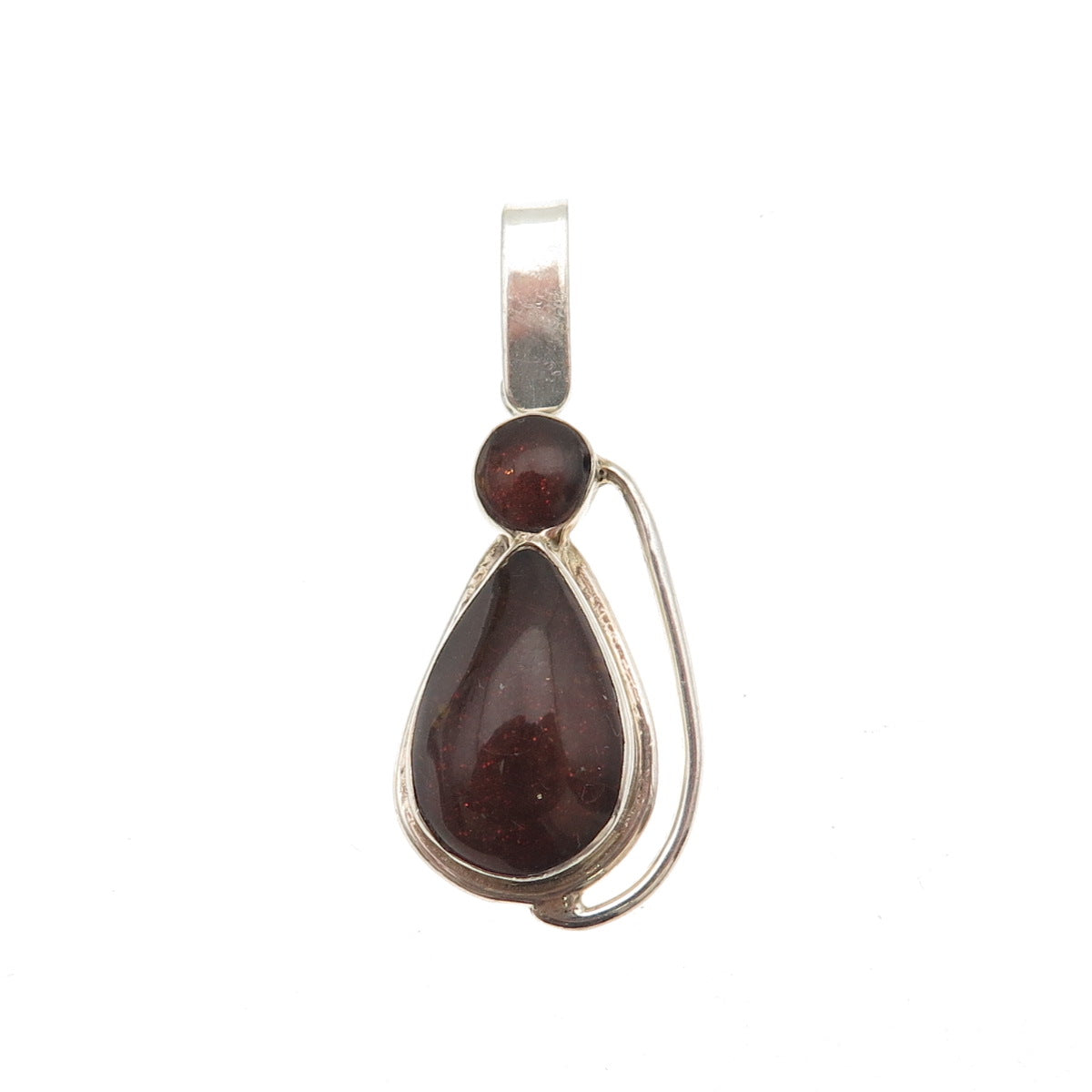925 Sterling Silver Vintage Real Amber Modernist Teardrop Charm Pendant
