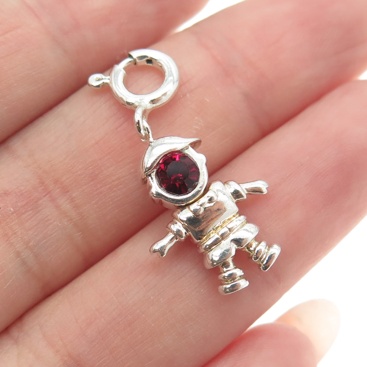 925 Sterling Silver Vintage Rhinestone July Birthstone Boy Spring Ring Pendant