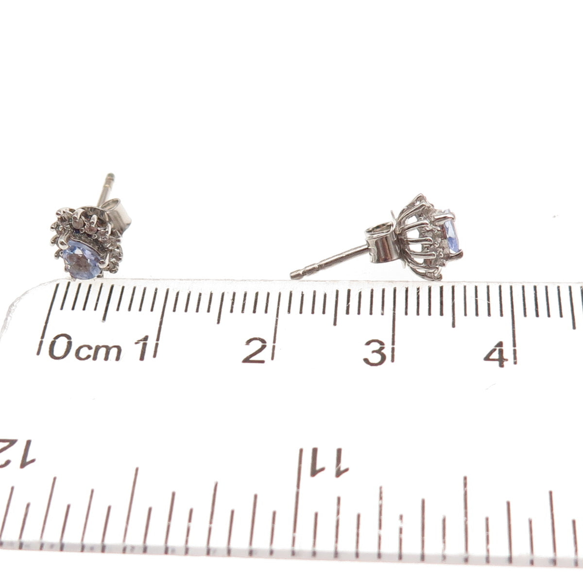 Chuck Clemency 925 Sterling Silver Real Tanzanite & White Topaz Stud Earrings