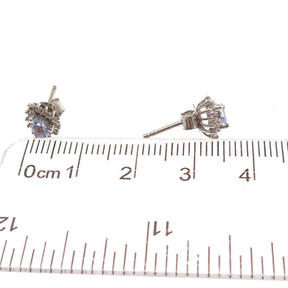 Chuck Clemency 925 Sterling Silver Real Tanzanite & White Topaz Stud Earrings