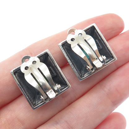 925 Sterling Silver Vintage Lone Mountain Turquoise Pyramid Clip On Earrings
