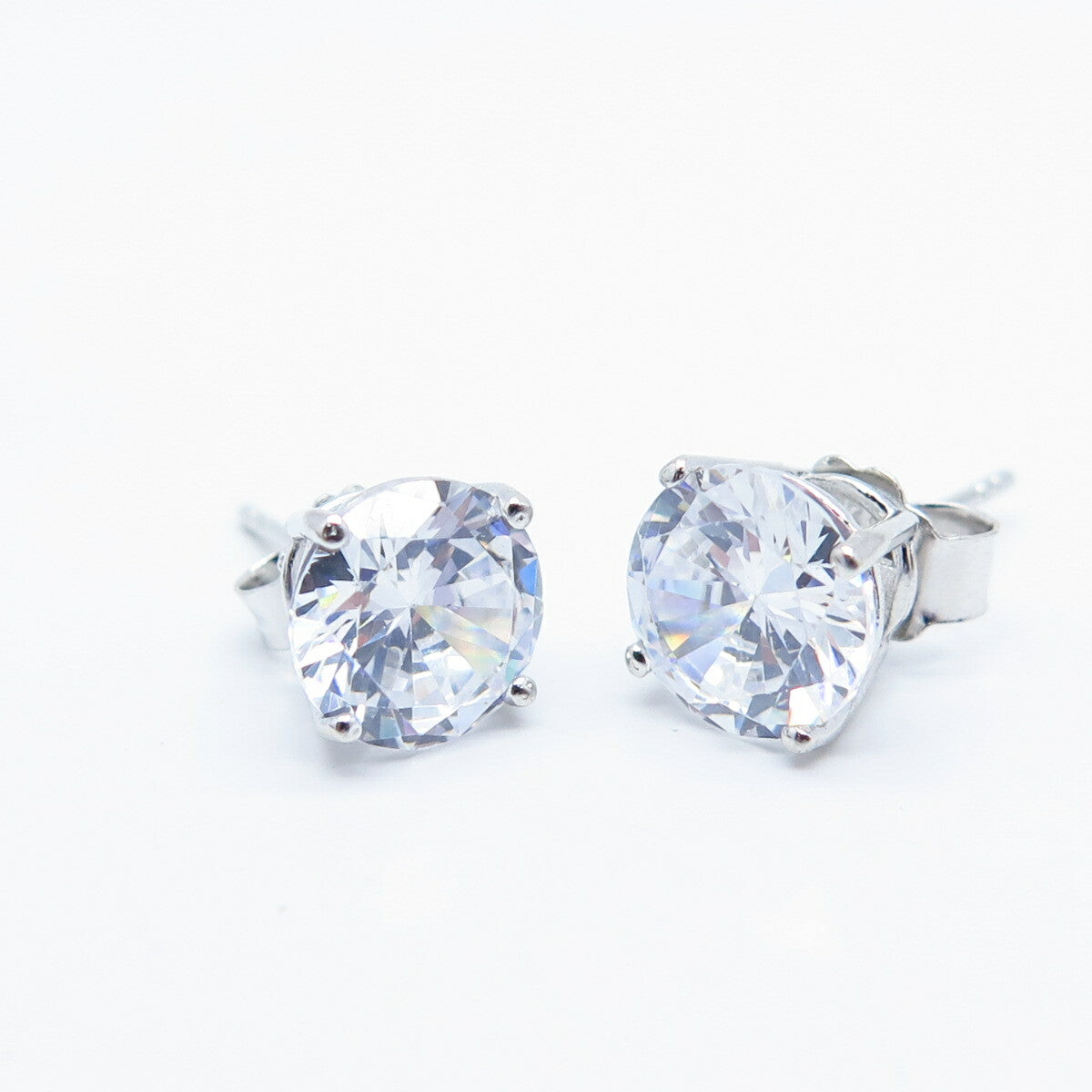 925 Sterling Silver Round-Cut C Z Stud Earrings