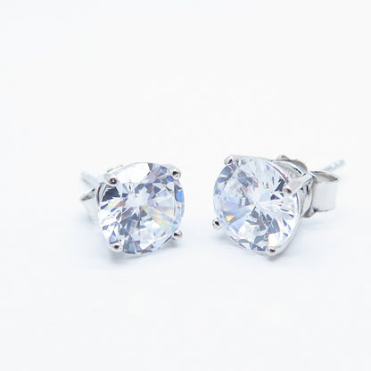 925 Sterling Silver Round-Cut C Z Stud Earrings
