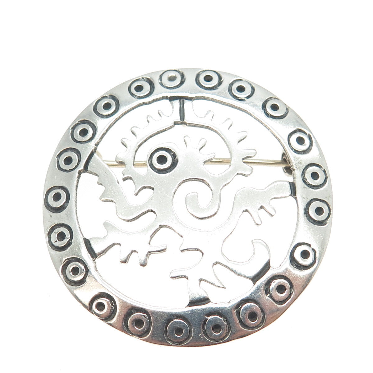 925 Sterling Silver Vintage Mexico Aztec Ozomatli Monkey Pin Brooch / Pendant