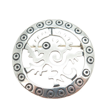 925 Sterling Silver Vintage Mexico Aztec Ozomatli Monkey Pin Brooch / Pendant