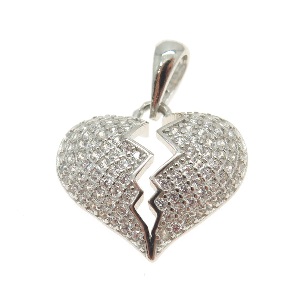 925 Sterling Silver Round-Cut Shaped C Z Broken Heart Pendant