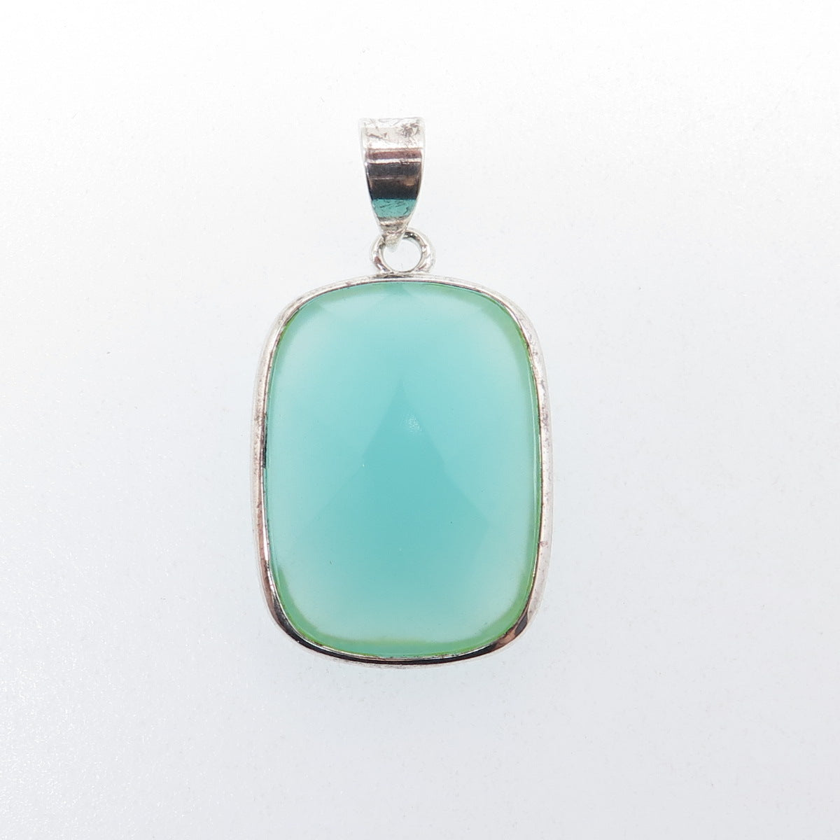 925 Sterling Silver Vintage Cushion-Cut Blue Chalcedony Charm Pendant