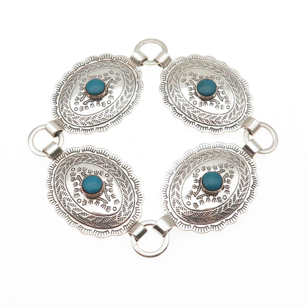 Old Pawn 925 Sterling Silver Vintage Turquoise Snake Eye Concho Bracelet 7.25"