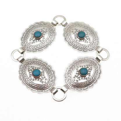 Old Pawn 925 Sterling Silver Vintage Turquoise Snake Eye Concho Bracelet 7.25"