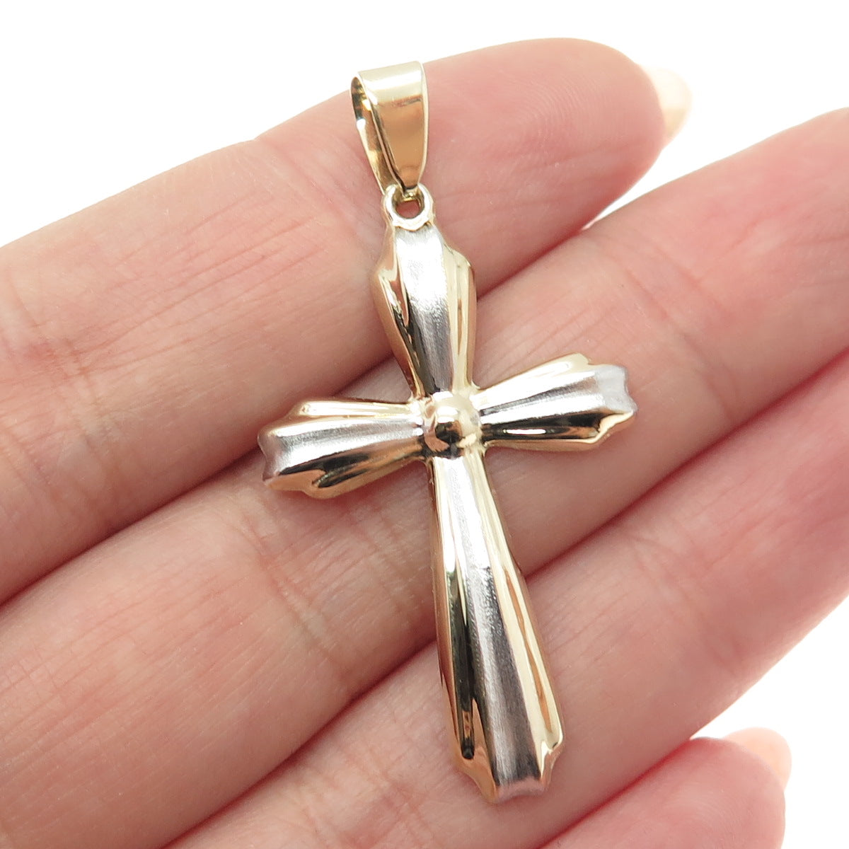 14K Yellow & White Gold Cross Religious Charm Pendant