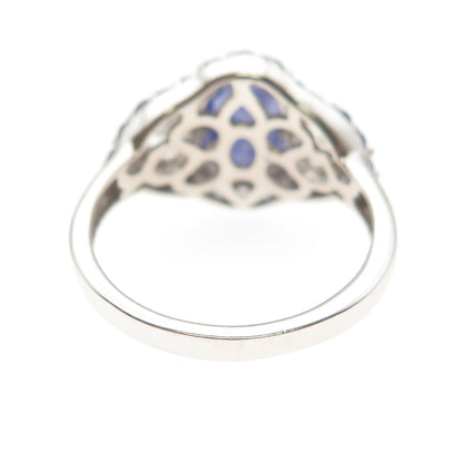 Chuck Clemency 925 Sterling Real Tanzanite & White Topaz Floral Ring Size 8.25