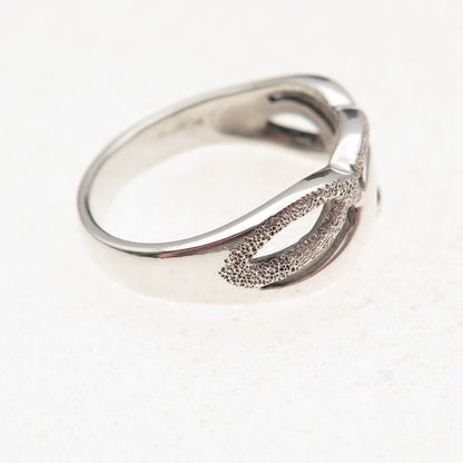 925 Sterling Silver Vintage Modernist Wavy Oxidized Ring Size 8