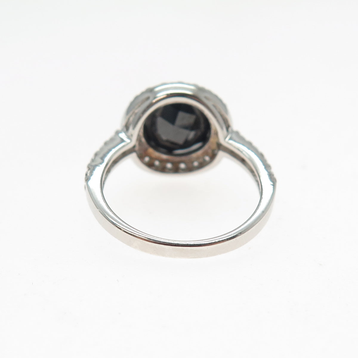 925 Sterling Silver Vintage Real Round-Cut Black Spinel & C Z Ring Size 4.75