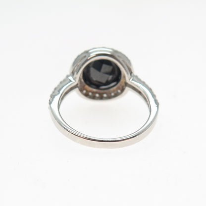 925 Sterling Silver Vintage Real Round-Cut Black Spinel & C Z Ring Size 4.75