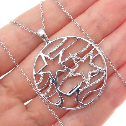 925 Sterling Silver Real Diamond Star Celestial Cable Chain Necklace 16-18"