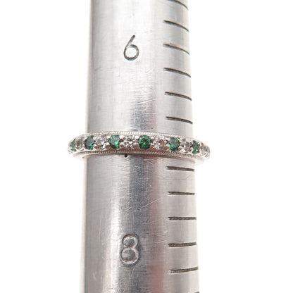 Tacori 925 Sterling Silver Green & White C Z Eternity Band Ring Size 7.25
