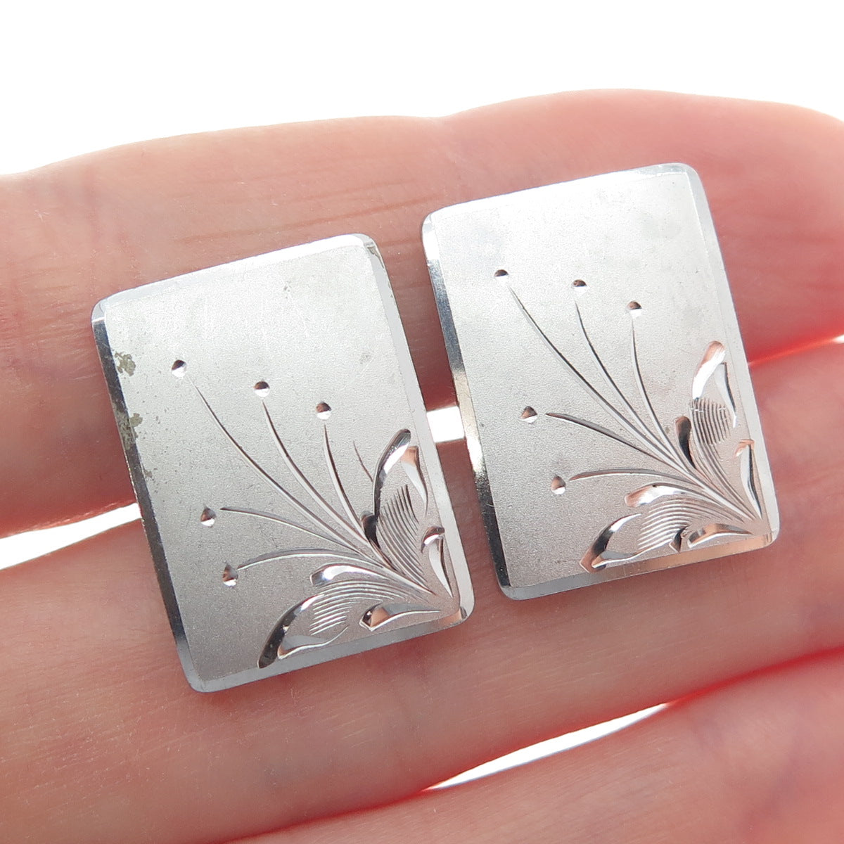 KREMENTZ 925 Sterling Silver Antique Art Deco Engraved Flower Cufflinks