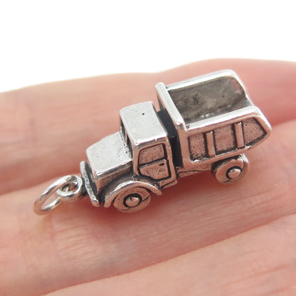 SUN WEST 925 Sterling Silver Vintage Dump Truck Minimalist 3D Charm Pendant