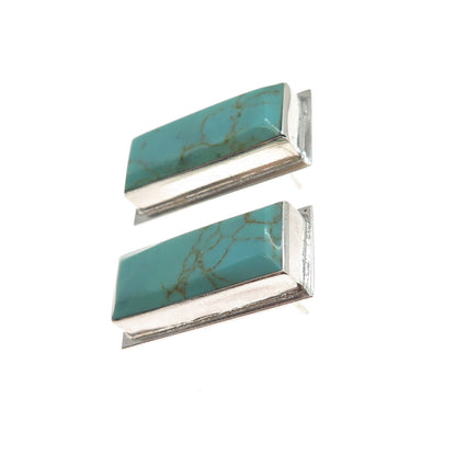 925 Sterling Silver Vintage Mexico Real Tyrone Turquoise Modernist Earrings