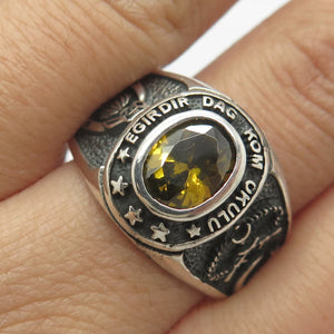 925 Sterling Silver Vintage Glass "Egirdin Dag Kom Okulu" School Ring Size 11.75