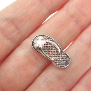 925 Sterling Silver Vintage Enamel Flower Flip Flop Minimalist 3D Slide Pendant