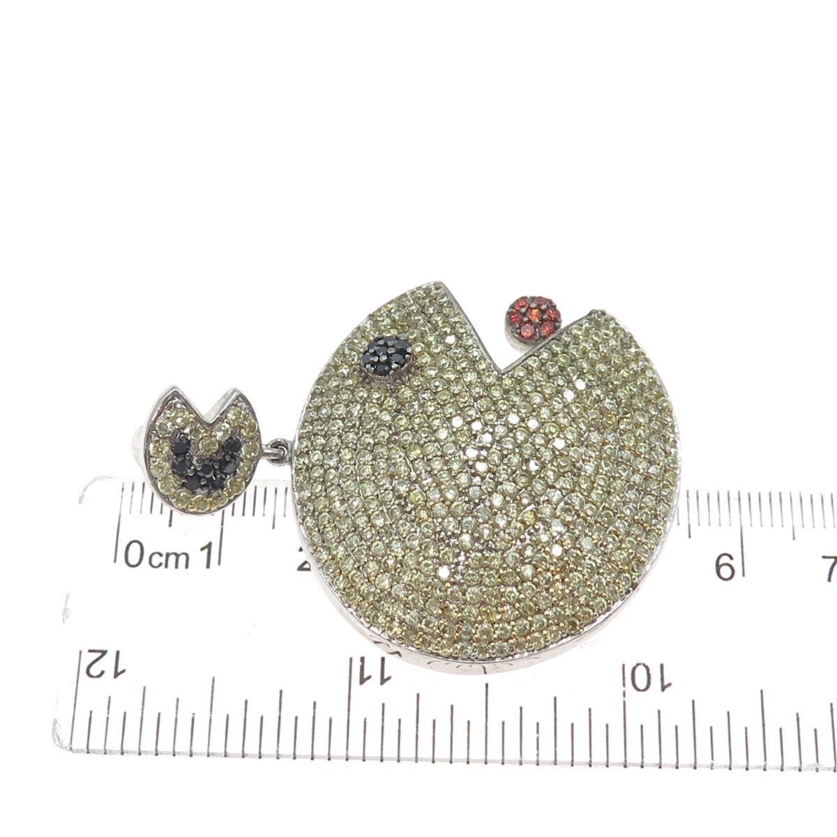 925 Sterling Silver Round-Cut Canary Black & Red C Z Pacman Pendant
