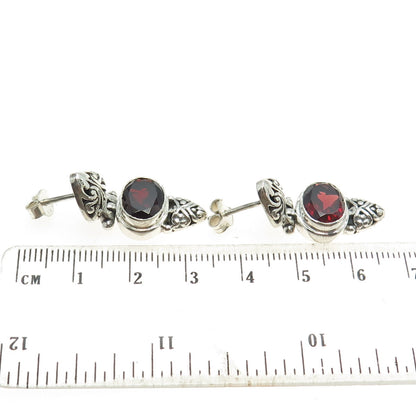 925 Sterling Silver Vintage Real Red Garnet Swirl Heart Earrings