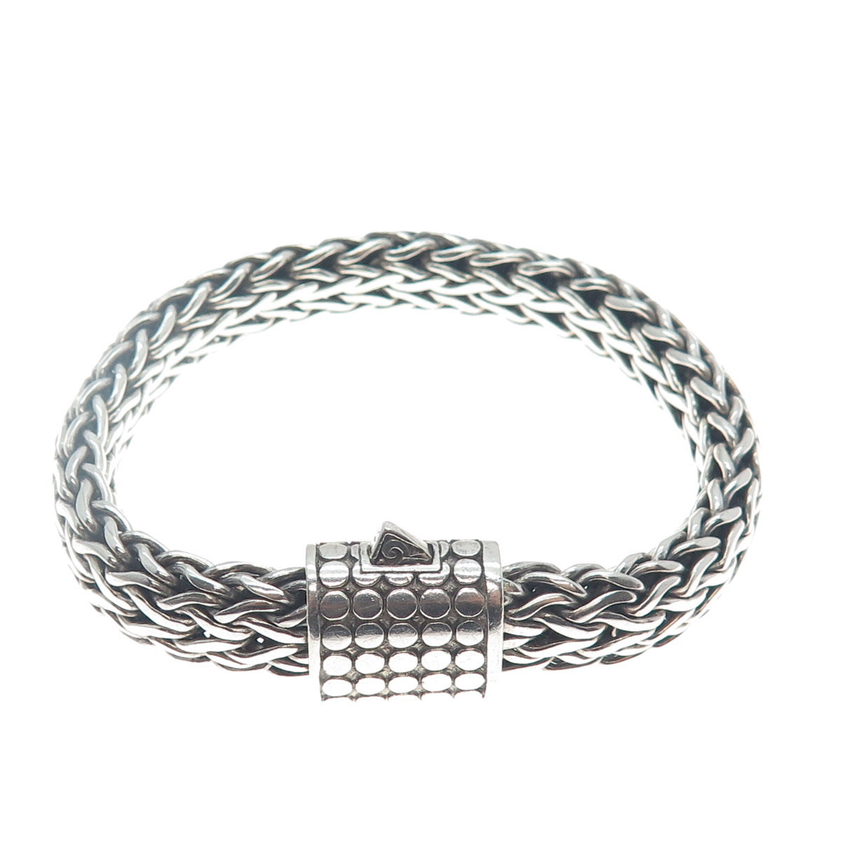 925 Sterling Silver Vintage Oxidized Solid 71.9g Spiga Link Bracelet 7"