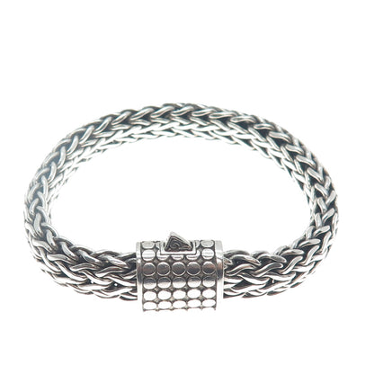 925 Sterling Silver Vintage Oxidized Solid 71.9g Spiga Link Bracelet 7"