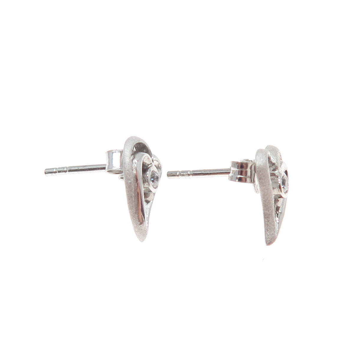 925 Sterling Silver Round-Cut C Z Modernist Heart Earrings