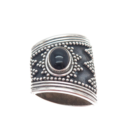 SUARTI BALI 925 Sterling Silver Vintage Real Black Onyx Granulated Slide Pendant