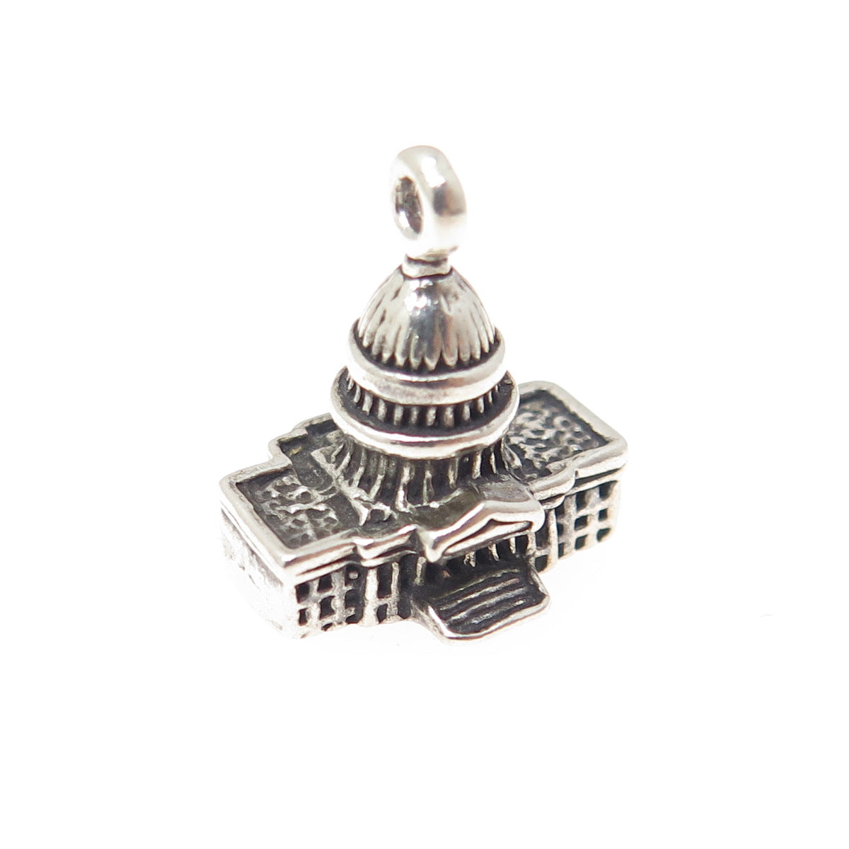 SUNWEST 925 Sterling Silver Vintage Capitol Building Lobster Clasp Charm Pendant