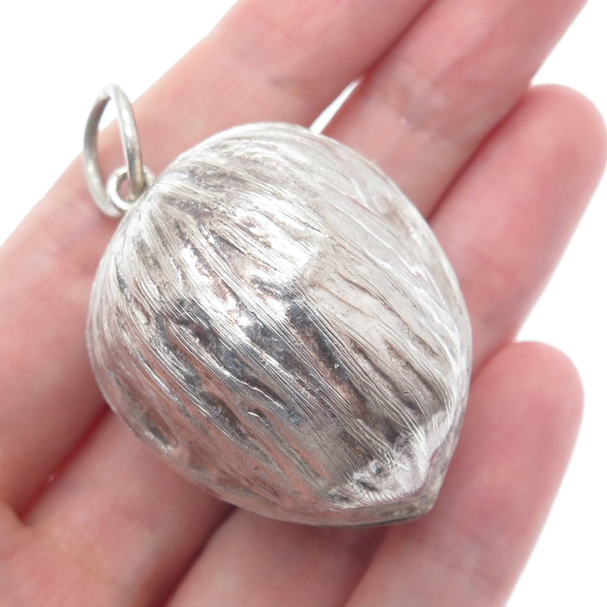 925 Sterling Silver Vintage Mexico 3D Walnut Box Pendant