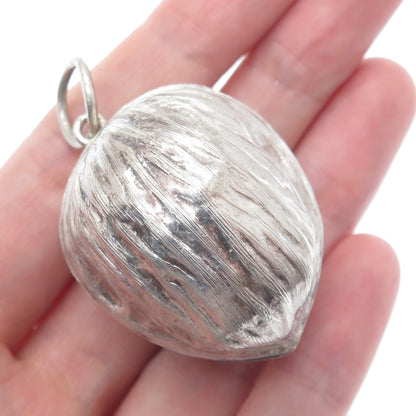 925 Sterling Silver Vintage Mexico 3D Walnut Box Pendant