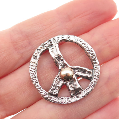 925 Sterling Silver 14K Gold Vintage Forever Peace Symbol Slide Charm Pendant