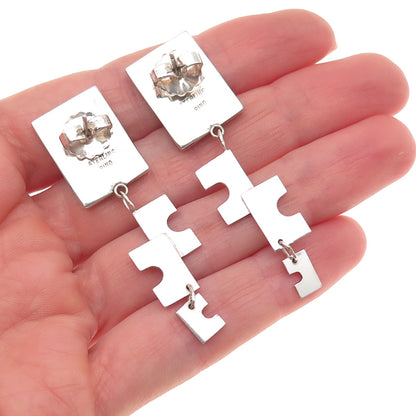 Pino 925 Sterling Silver Vintage Cloisonne Enamel Puzzle Dangle Earrings