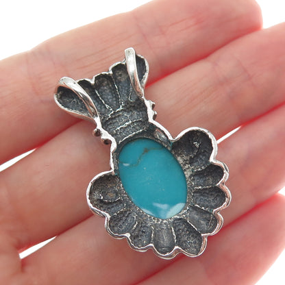925 Sterling Silver Vintage Southwestern Real Kingman Turquoise Oxidized Pendant