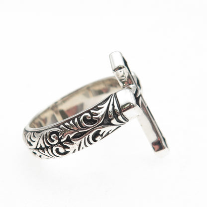 Clocks & Colours 925 Sterling Silver Vintage Cross Oxidized Ring Size 11.25