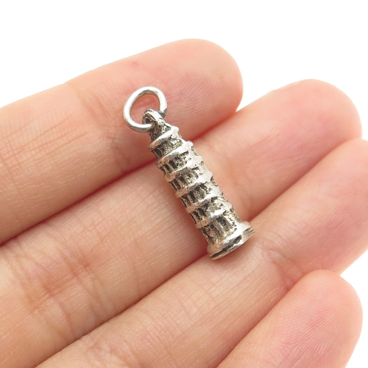 800 Silver Vintage Pisa Tower Minimalist Oxidized Charm Pendant