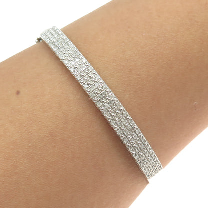 925 Sterling Silver Real Round-Cut Diamond Bangle Bracelet 7.25"