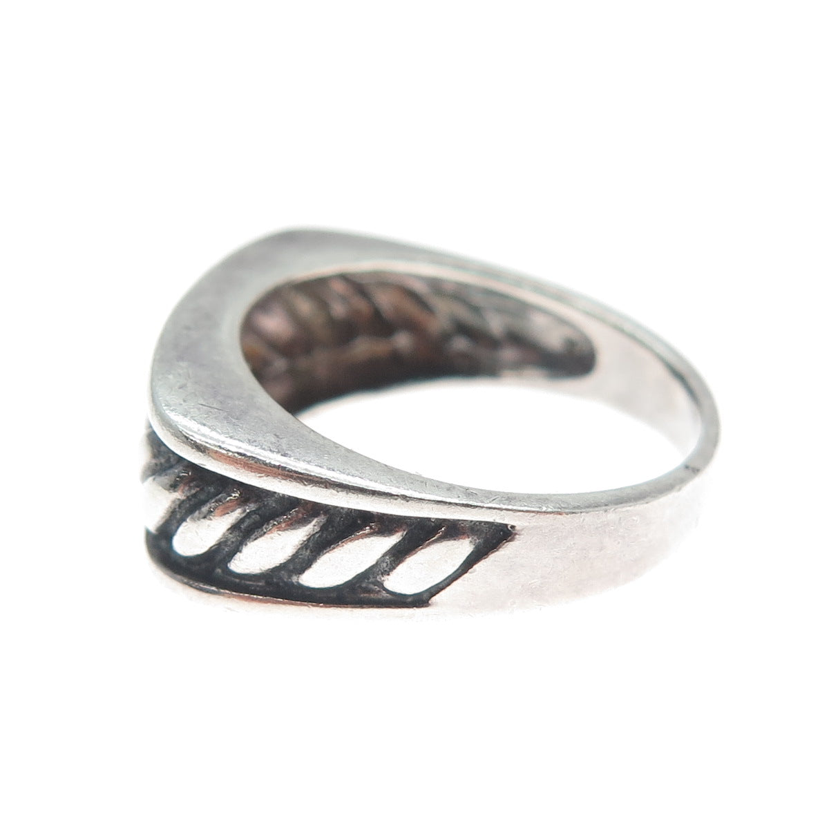 925 Sterling Silver Vintage Modernist Twisted Rope Oxidized Ring Size 8