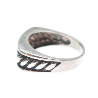 925 Sterling Silver Vintage Modernist Twisted Rope Oxidized Ring Size 8