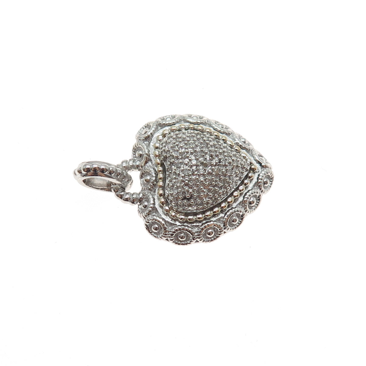 925 Sterling Silver & 14K Gold Real Round-Cut Diamond Heart Charm Pendant