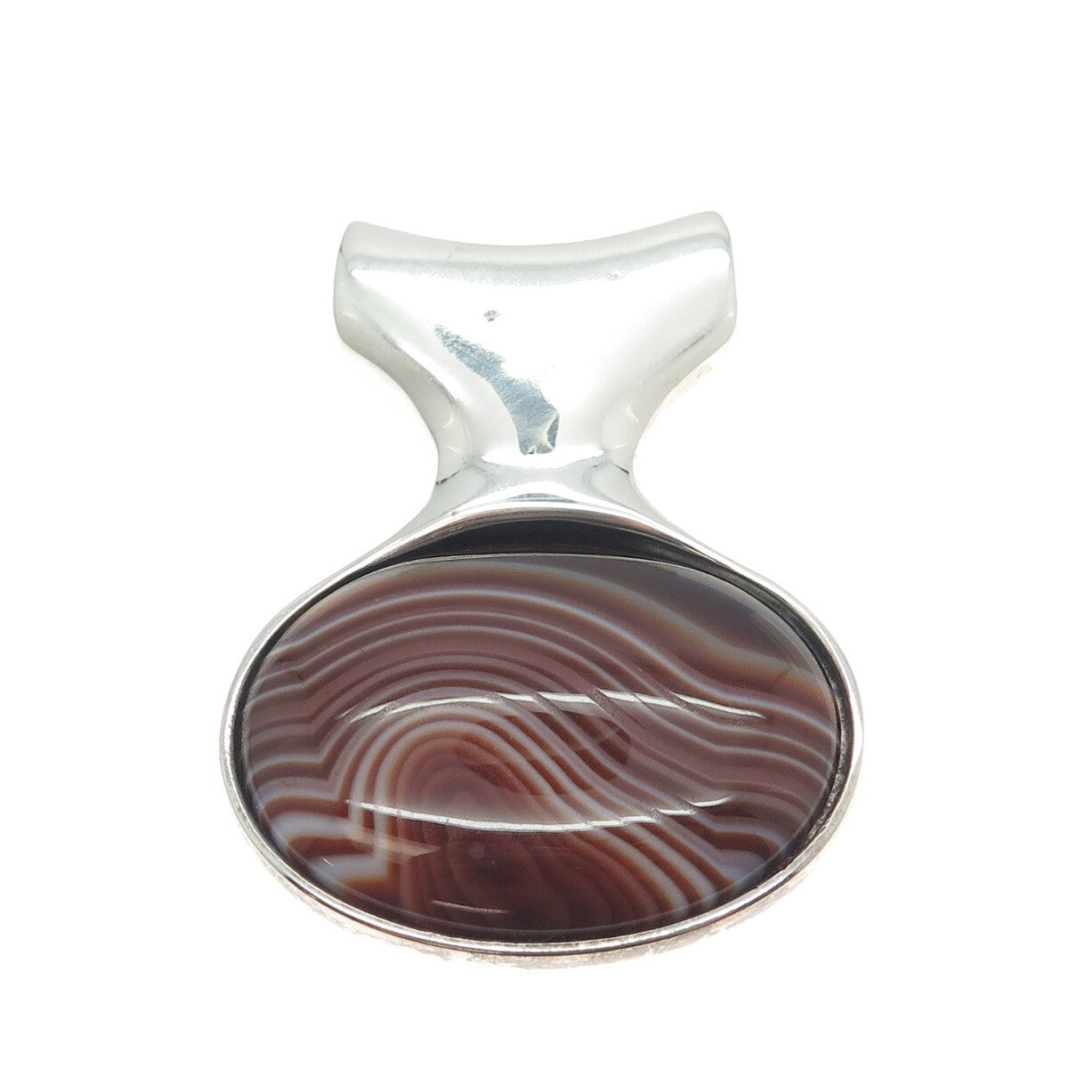 925 Sterling Silver Vintage Israel Real Picture Agate Gemstone Pendant