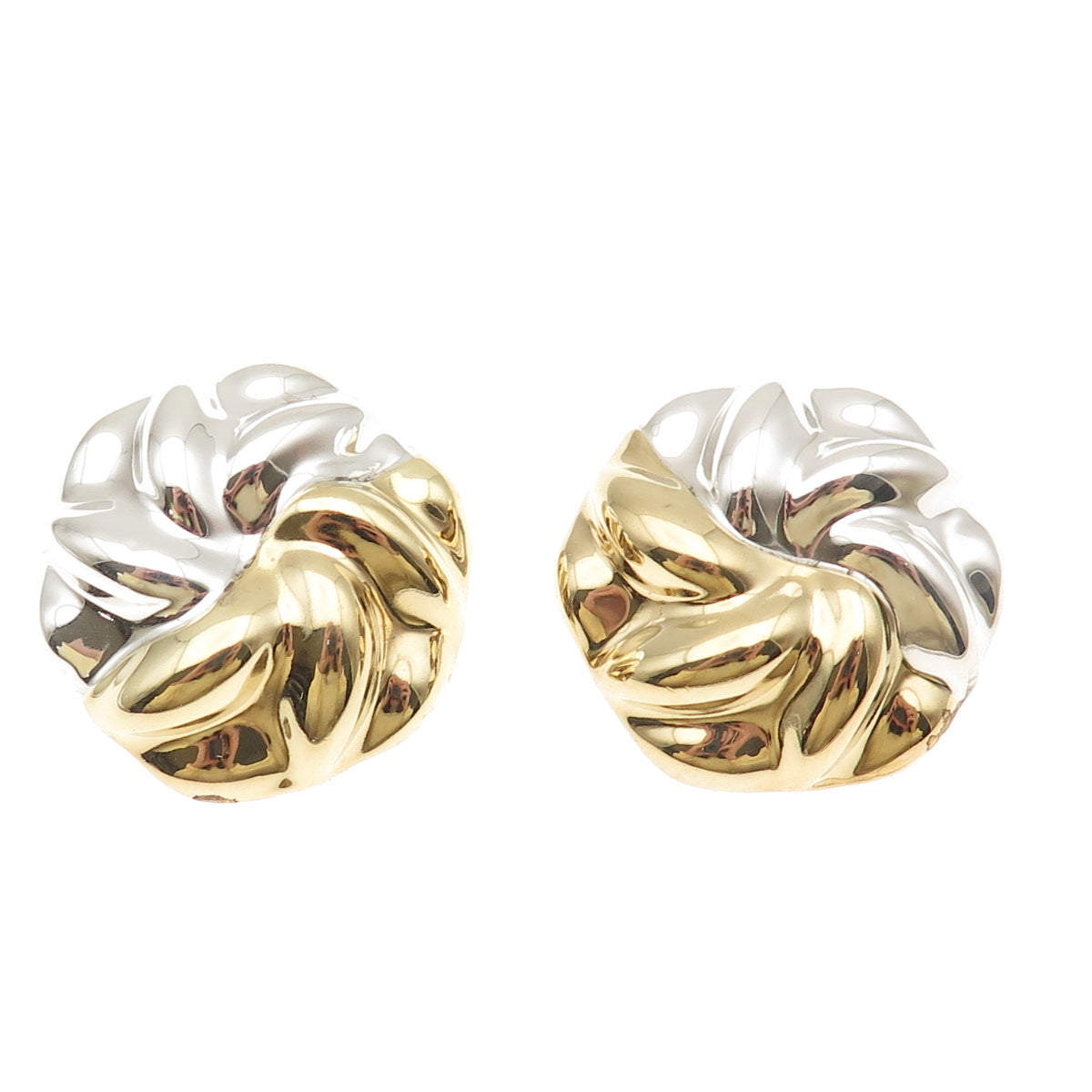 925 Sterling Silver 2-Tone Vintage Mexico Modernist Floral Clip On Earrings