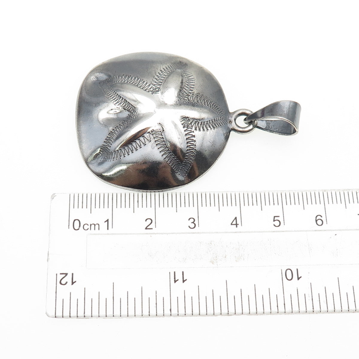 ANNIKA WITT 925 Sterling Silver Vintage Mexico Sand Dollar Oxidized Pendant